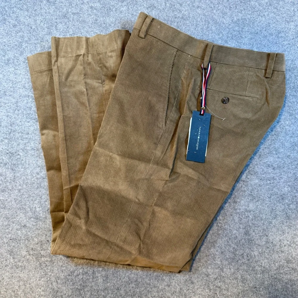 Tommy Hilfiger Mens Khaki Corduroy Pants Straight Leg Cotton Trousers 33W x 30L